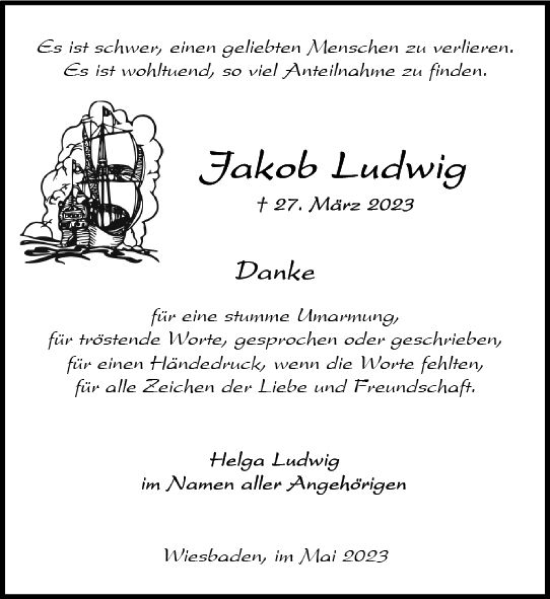Traueranzeige von Jakob Ludwig von Wiesbadener Kurier
