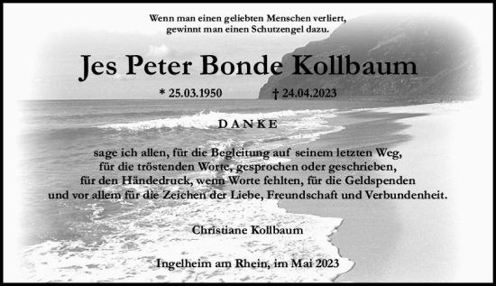 Traueranzeige von Jes Peter Bonde Kollbaum von Allgemeine Zeitung Bingen/Ingelheim