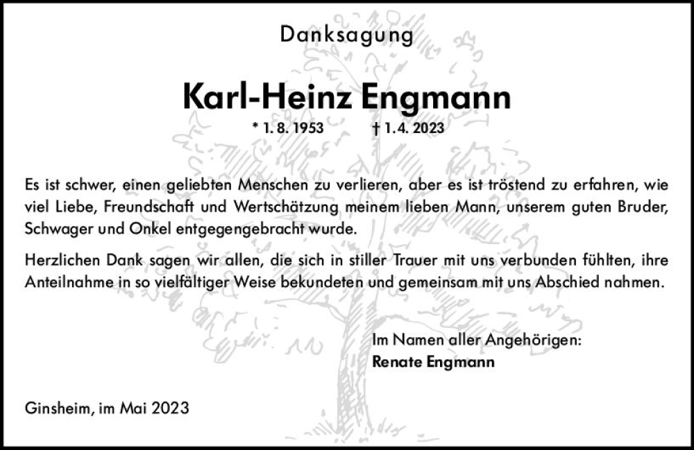  Traueranzeige für Karl-Heinz Engmann vom 13.05.2023 aus Rüsselsheimer Echo