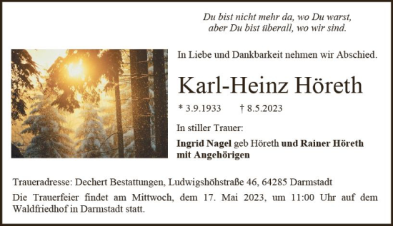 Traueranzeige von Karl-Heinz Höreth von Darmstädter Echo