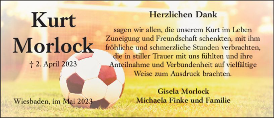 Traueranzeige von Kurt Morlock von Wiesbadener Kurier