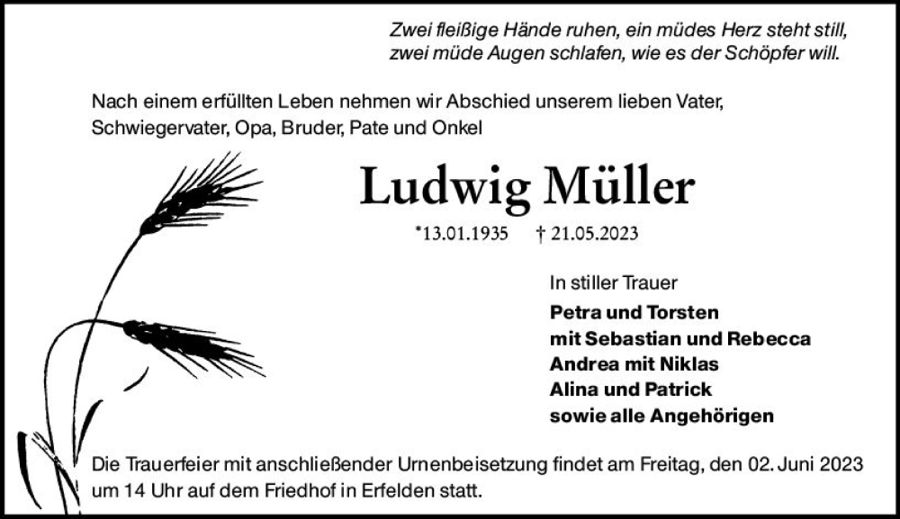  Traueranzeige für Ludwig Müller vom 27.05.2023 aus Groß-Gerauer Echo