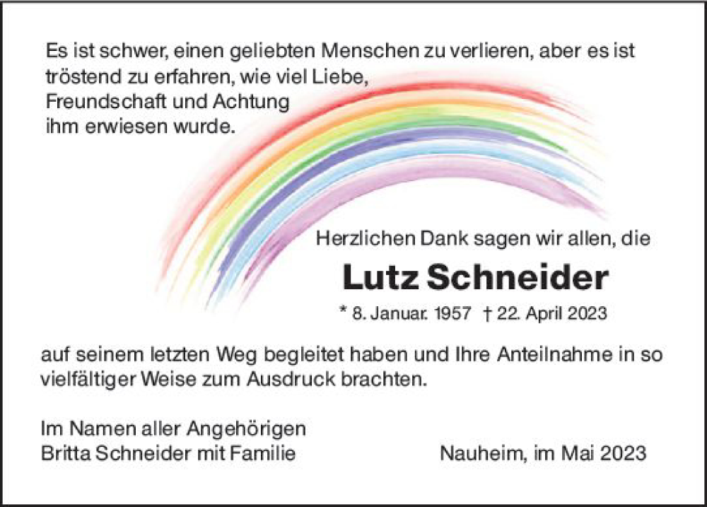  Traueranzeige für Lutz Schneider vom 20.05.2023 aus Rüsselsheimer Echo