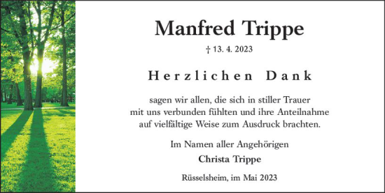 Traueranzeige von Manfred Trippe von Rüsselsheimer Echo