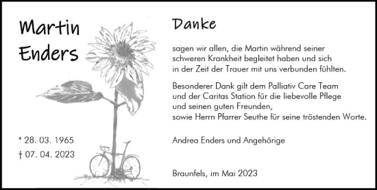 Traueranzeige von Martin Enders von Wetzlarer Neue Zeitung