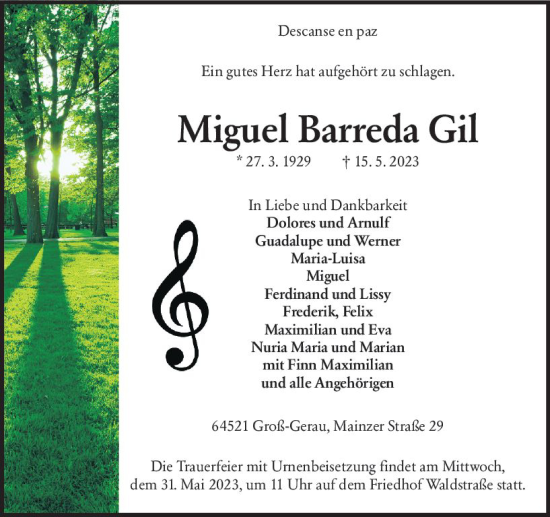 Traueranzeige von Miguel Barreda Gil von Groß-Gerauer Echo