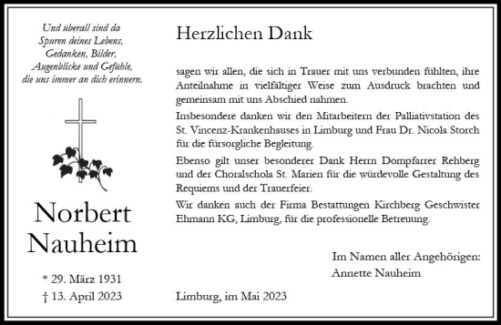 Traueranzeige von Norbert Nauheim von Nassauische Neue Presse