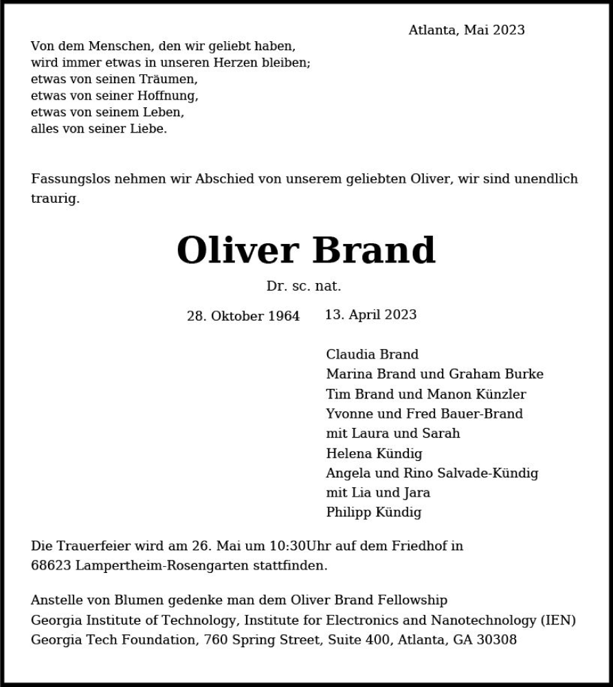 Traueranzeige für Oliver Brand vom 10.05.2023 aus Wormser Zeitung