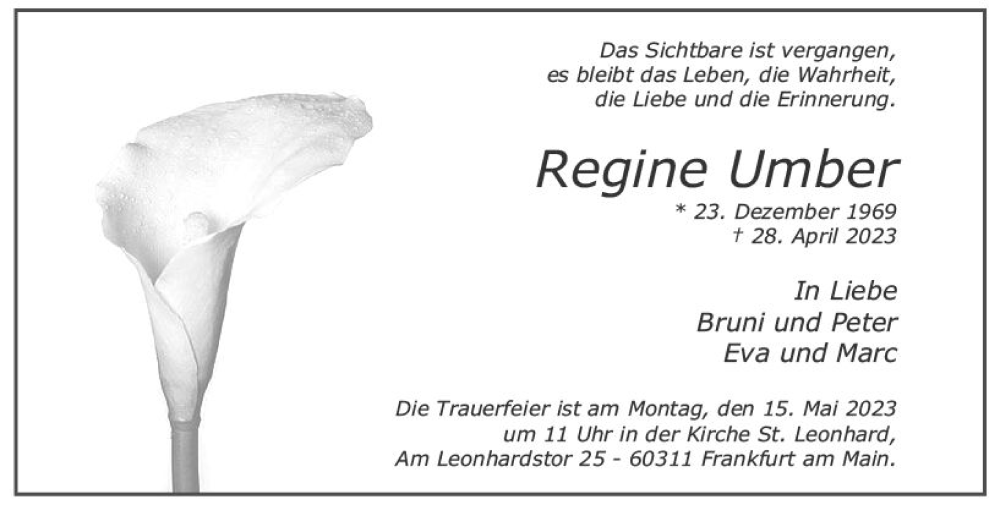  Traueranzeige für Regine Umber vom 06.05.2023 aus Darmstädter Echo