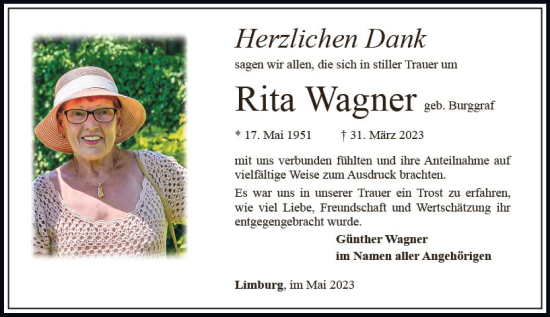 Traueranzeige von Rita Wagner von Nassauische Neue Presse