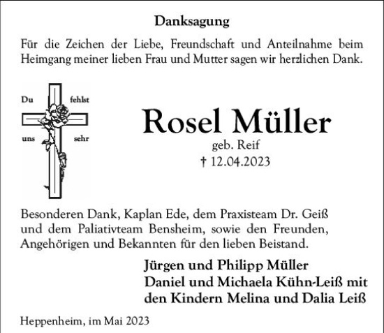 Traueranzeige von Rosel Müller von Starkenburger Echo