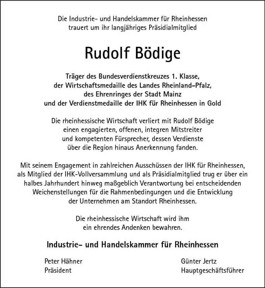  Traueranzeige für Rudolf Bödige vom 13.05.2023 aus Allgemeine Zeitung Mainz