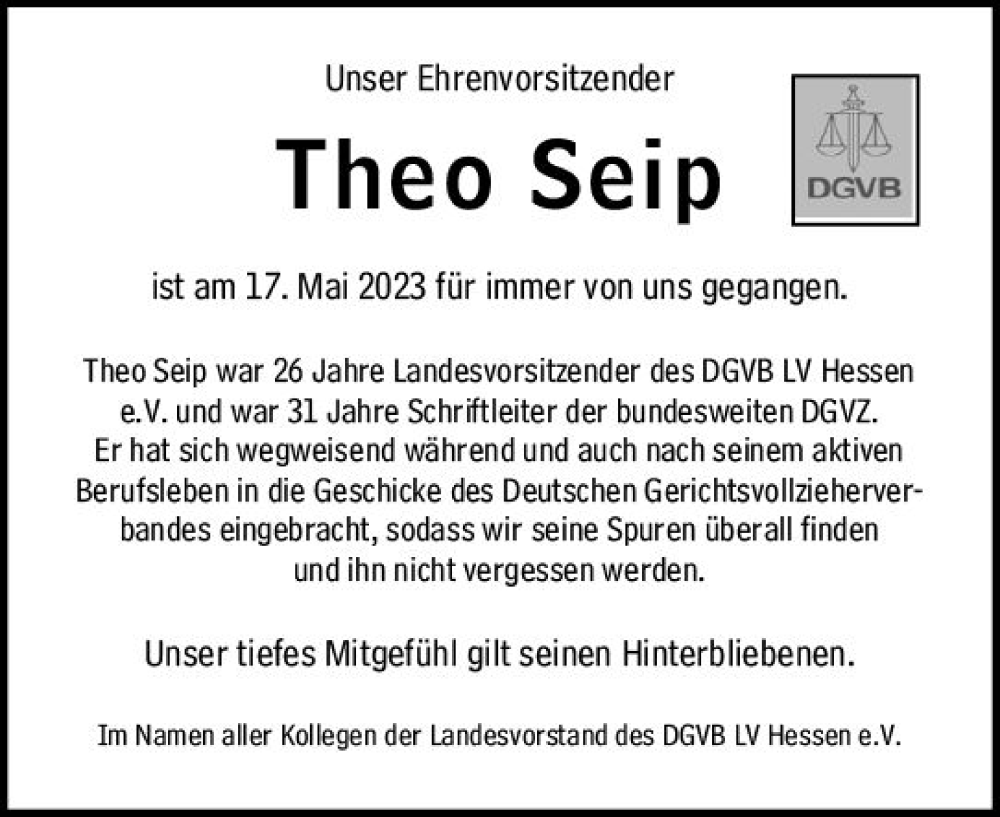  Traueranzeige für Theo Seip vom 20.05.2023 aus Nassauische Neue Presse