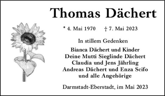 Traueranzeige von Thomas Dächert von Darmstädter Echo
