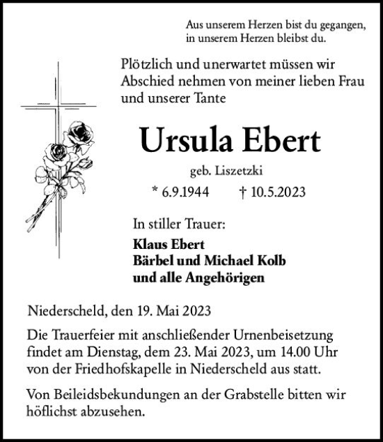 Traueranzeige von Ursula Ebert von Dill Block