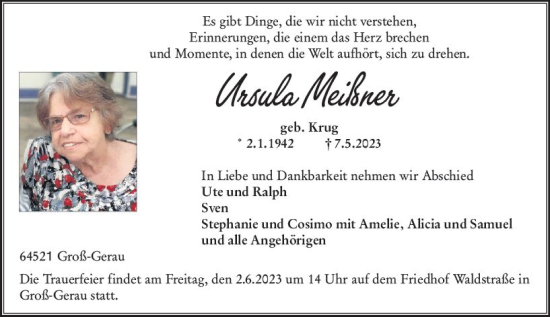 Traueranzeige von Ursula Meißner von Groß-Gerauer Echo