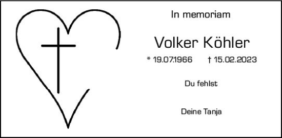 Traueranzeige von Volker Köhler von Dieburger Anzeiger/Groß-Zimmerner Lokal-Anzeiger