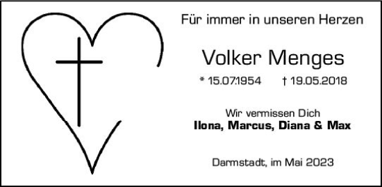 Traueranzeige von Volker Menges von Darmstädter Echo