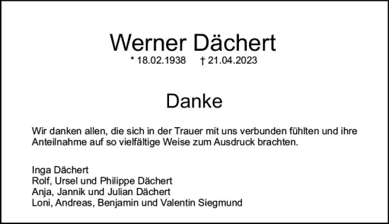Traueranzeige von Werner Dächert von Darmstädter Echo
