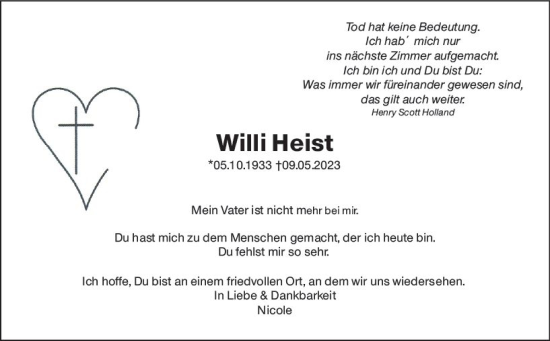 Traueranzeige von Willi Heist von Odenwälder Echo