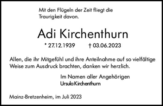 Traueranzeige von Adi Kirchenthurn von Allgemeine Zeitung Mainz