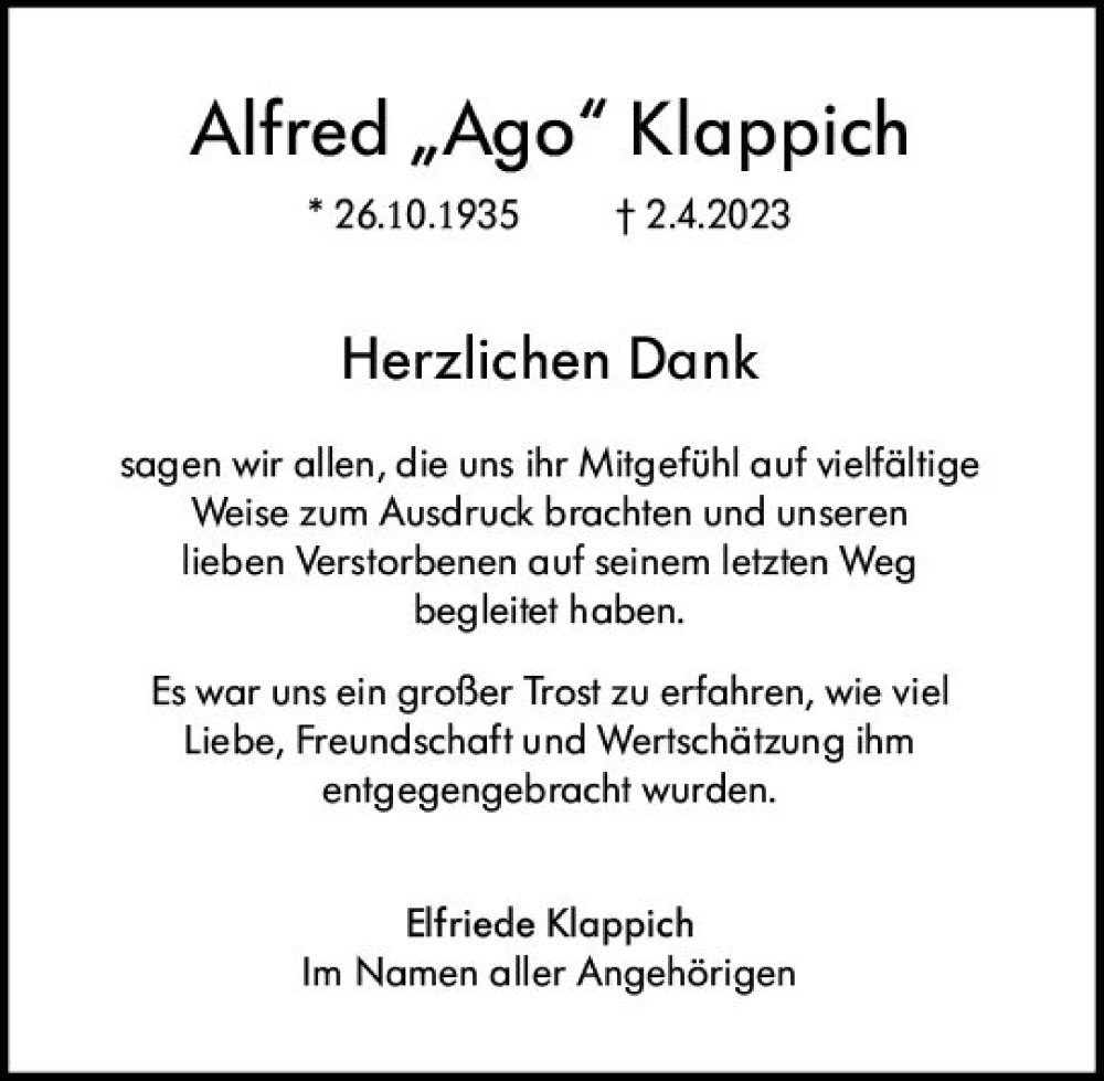  Traueranzeige für Alfred  Klappich vom 03.06.2023 aus Groß-Gerauer Echo