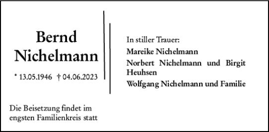 Traueranzeige von Bernd Nichelmann von Darmstädter Echo