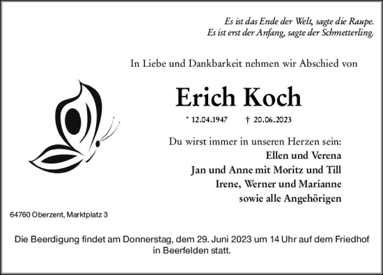 Traueranzeige von Erich Koch von Odenwälder Echo