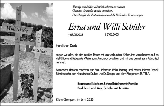 Traueranzeige von Erna Schüler von Bergsträßer Anzeiger