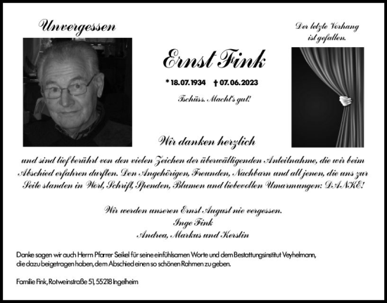 Traueranzeige von Ernst Fink von Allgemeine Zeitung Bingen/Ingelheim