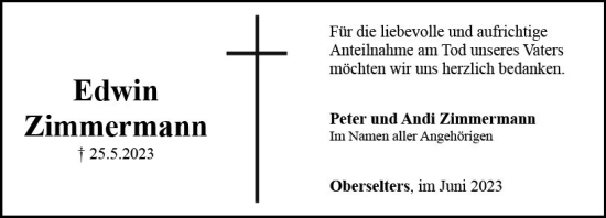 Traueranzeige von Erwin Zimmermann von Camberger Anzeiger