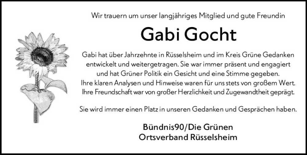  Traueranzeige für Gabi Gocht vom 01.07.2023 aus Rüsselsheimer Echo