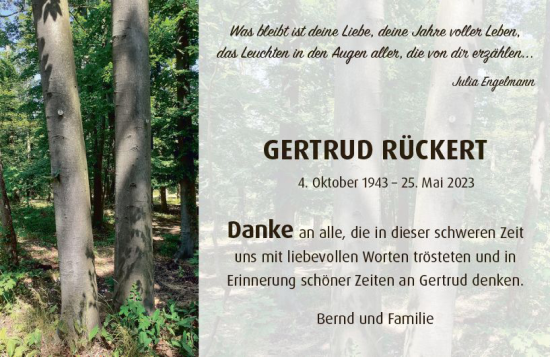 Traueranzeige von Gertrud Rückert von Darmstädter Echo