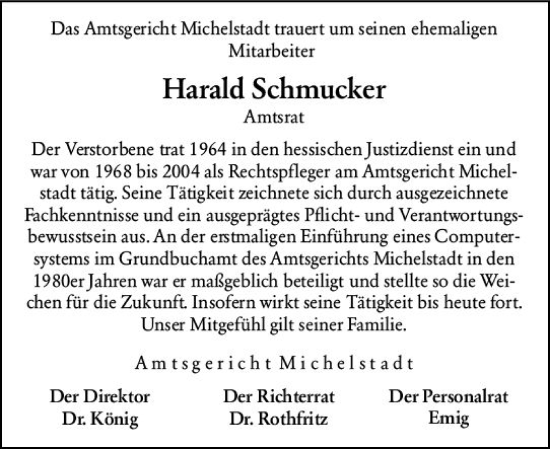 Traueranzeige von Harald Schmucker von Odenwälder Echo