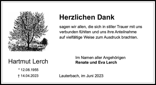 Traueranzeige von Hartmut Lerch von VRM Trauer