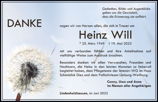 Traueranzeige von Heinz Will von Nassauische Neue Presse