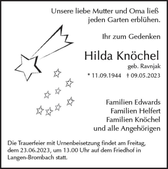 Traueranzeige von Hilda Knöchel von Darmstädter Echo