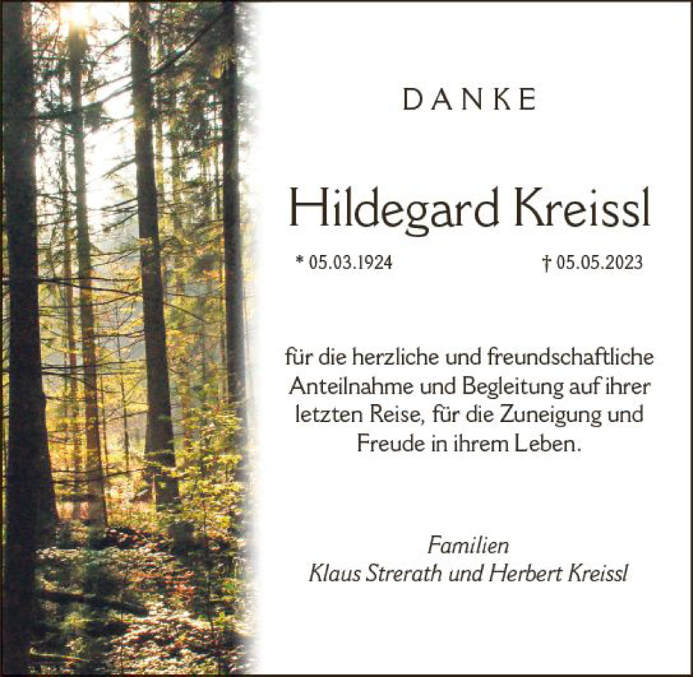  Traueranzeige für Hildegard Kreissl vom 03.06.2023 aus Darmstädter Echo