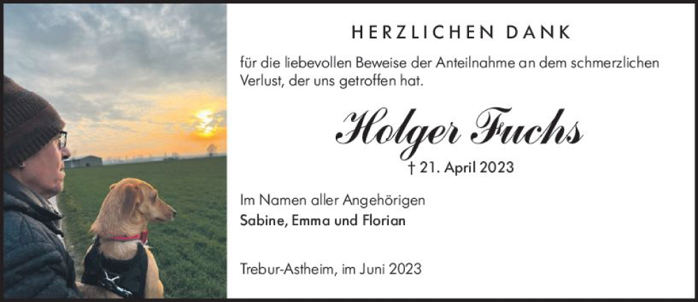  Traueranzeige für Holger Fuchs vom 10.06.2023 aus Rüsselsheimer Echo