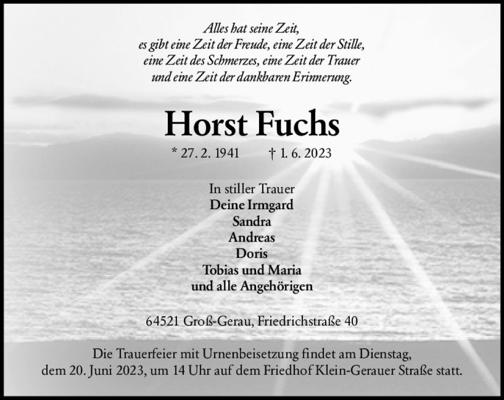  Traueranzeige für Horst Fuchs vom 17.06.2023 aus Groß-Gerauer Echo