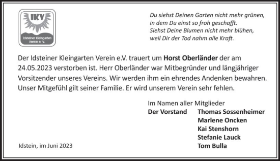 Traueranzeige von Horst Oberländer von Idsteiner Land/Untertaunus