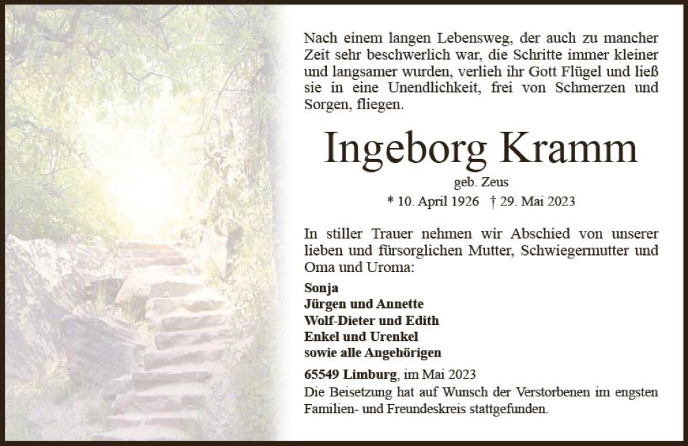  Traueranzeige für Ingeborg Kramm vom 10.06.2023 aus Nassauische Neue Presse