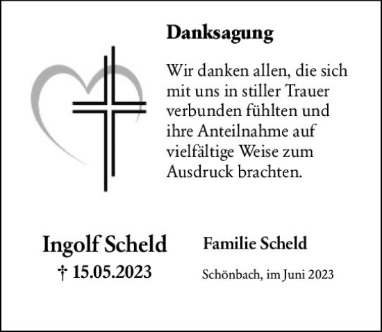 Traueranzeige von Ingolf Scheld von Dill Block
