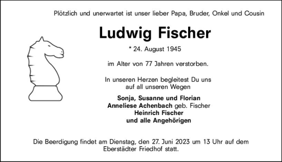 Traueranzeige von Ludwig Fischer von Darmstädter Echo