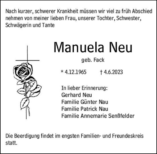 Traueranzeige von Manuela Neu von Groß-Gerauer Echo