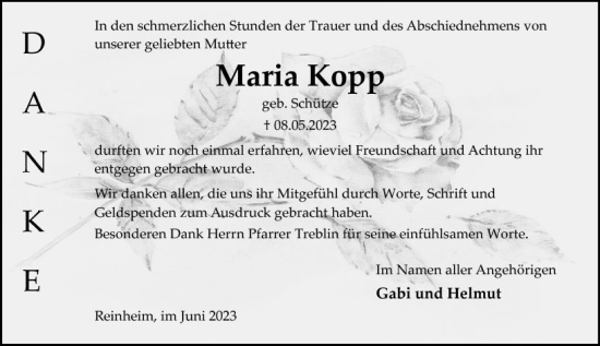 Traueranzeige von Maria Kopp von Darmstädter Echo