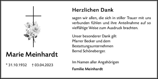 Traueranzeige von Marie Meinhardt von Groß-Gerauer Echo