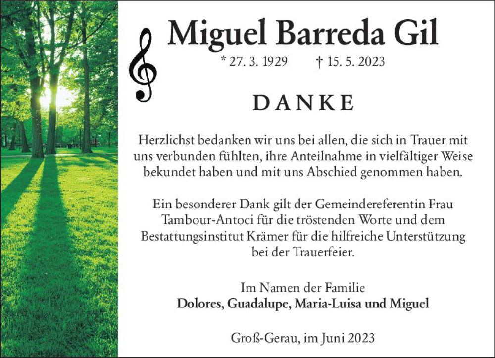  Traueranzeige für Miguel Barreda Gil vom 10.06.2023 aus Groß-Gerauer Echo