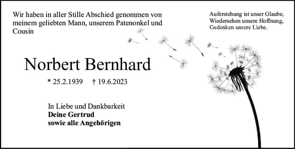  Traueranzeige für Norbert Bernhard vom 01.07.2023 aus Darmstädter Echo