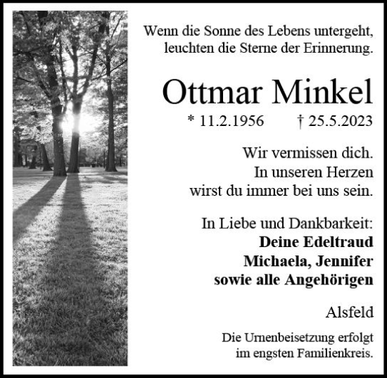 Traueranzeige von Ottmar Minkel von VRM Trauer